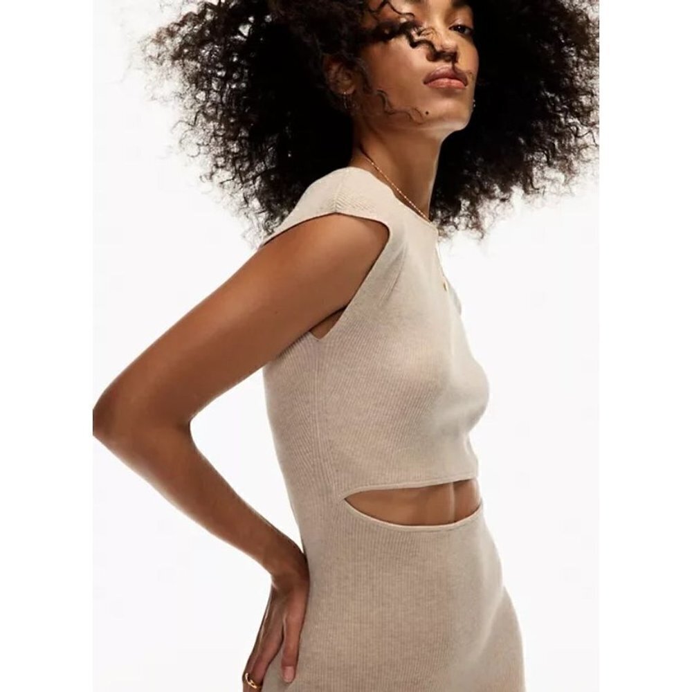 Wilfred Free by Aritzia ribbed cutout dress in heather bone size XS